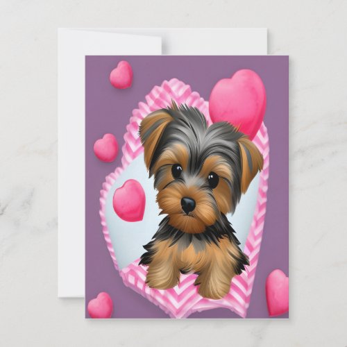 Valentine Yorkie and Hearts Note Card