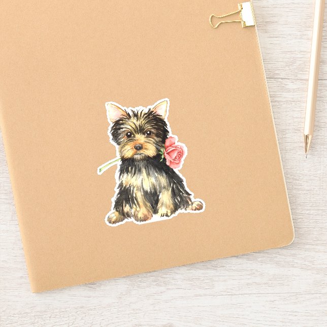 Valentine Yorkshire Terrier Vinyl Sticker (Notebook)