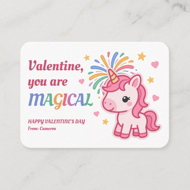 Valentine You Are Magical Kids Unicorn Note Card (Front)