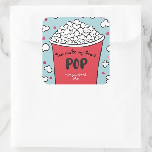 Valentine You Make my Heart Pop Popcorn Square Sticker