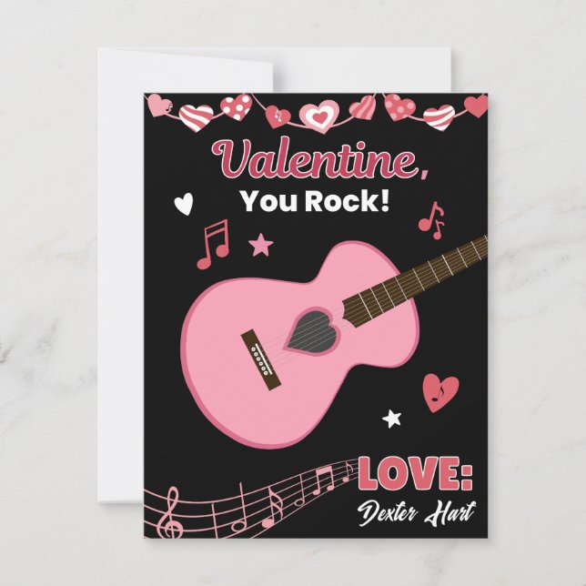 valentine You Rock Guitar Kids Classroom Valentine Note Card (Front)