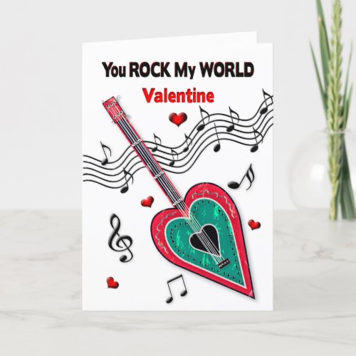 Valentine You Rock My World Heart Guitar Music Holiday Card