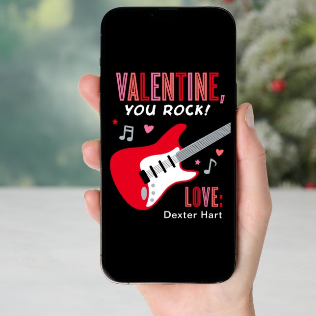Valentine You Rock Red Guitar Kids Valentine's Day Holiday Card (Front Digital)