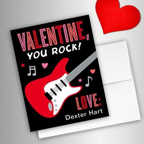 Valentine You Rock Red Guitar Kids Valentines Day Holiday Card