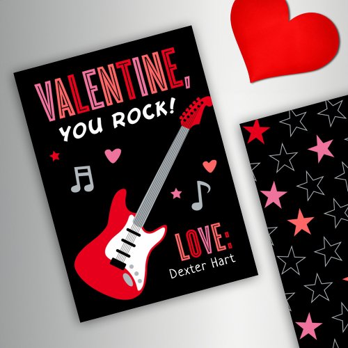 Valentine You Rock Red Guitar Kids Valentines Day Invitation