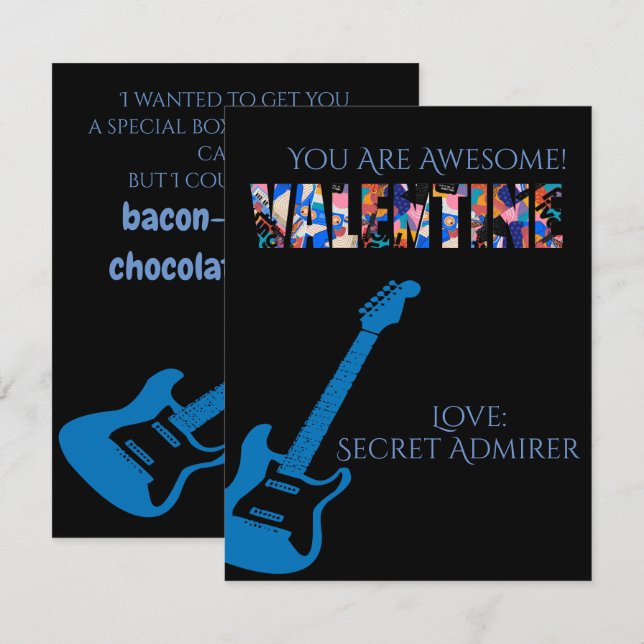 Valentine You Rock Red Guitar Kids Valentine's Day Note Card (Front/Back)