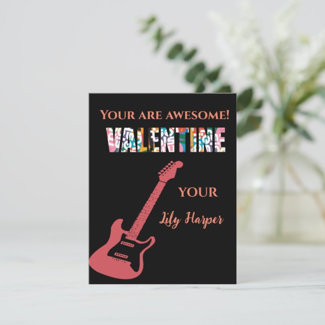 Valentine You Rock Red Guitar Kids Valentine's Day Note Card (Standing Front)