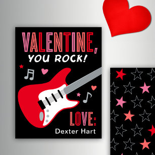 Valentine You Rock Red Guitar Kids Valentine's Day Note Card