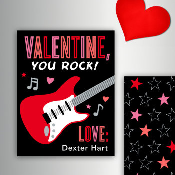 Valentine You Rock Red Guitar Kids Valentine's Day Note Card by Plush_Paper at Zazzle