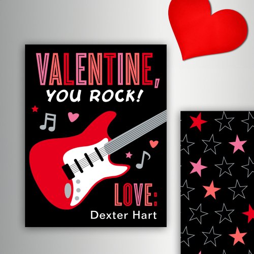 Valentine You Rock Red Guitar Kids Valentines Day Note Card