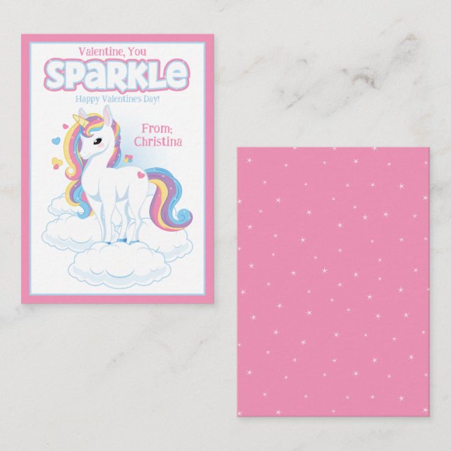 Valentine You Sparkle Classroom Valentine's Day Note Card (Front/Back)