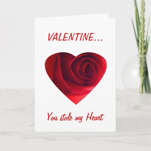 Valentine you stole my heart_Red Rose Heart Holiday Card