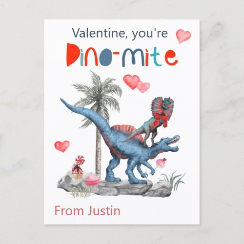 Valentine Youre Dino_mite Dinosaur Classroom Postcard