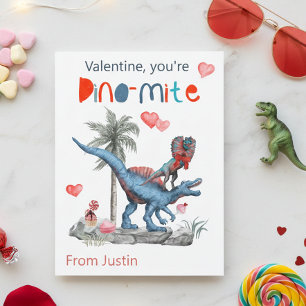 Valentine You're Dino-mite Dinosaur Classroom Postcard
