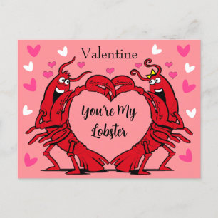 Valentine You're My Lobster Cute Heart Pink Red Postcard