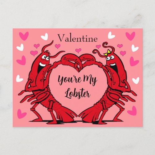 Valentine Youre My Lobster Cute Heart Pink Red Postcard
