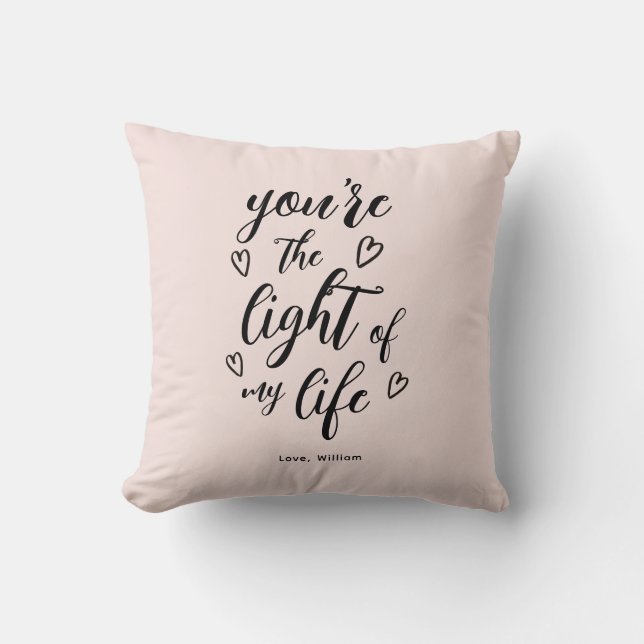 Valentine You're the Light of my Life Pastel Pink Throw Pillow (Front)