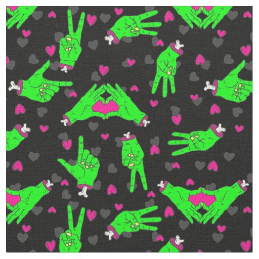 valentine zombie love heart hands halloween  fabric