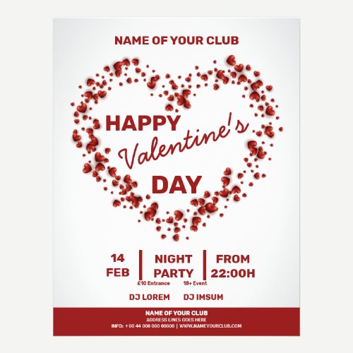 Valentines 3D Red Hearts Big Heart Party Flyer