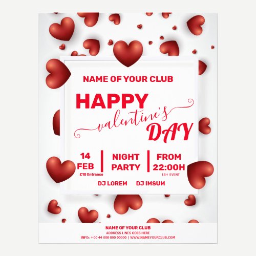 Valentines 3D Red Hearts Party Flyer