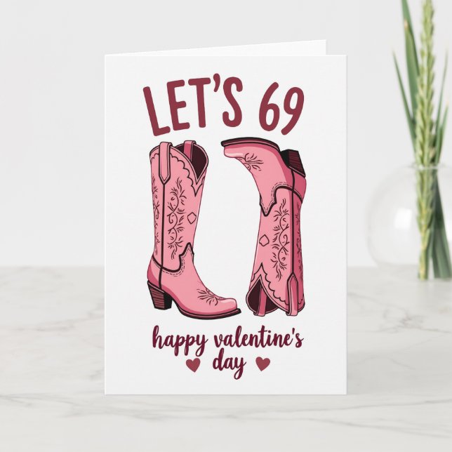 Valentines 69 Pink Boots Card (Front)