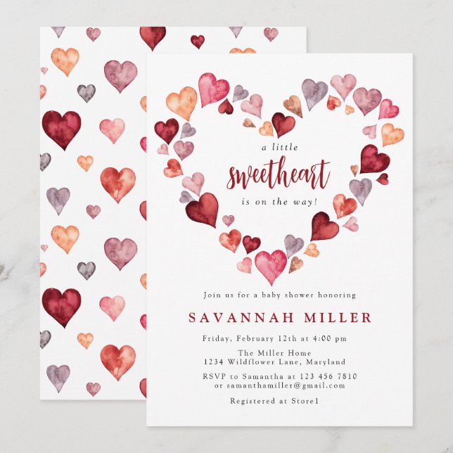 Valentines A Little Sweetheart Hearts Baby Shower Invitation (Front/Back)