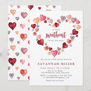 Valentines A Little Sweetheart Hearts Baby Shower Invitation