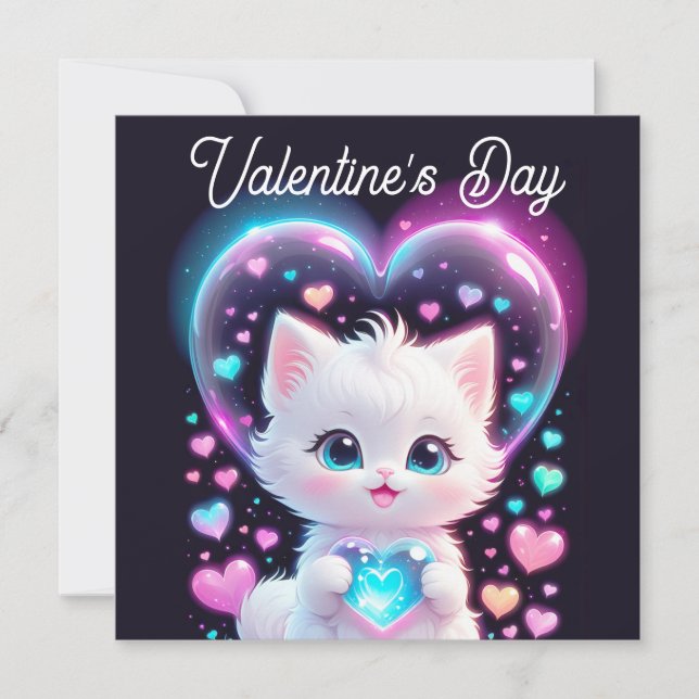 Valentines Adorable Cute Cat Valentine’s Day Card (Front)