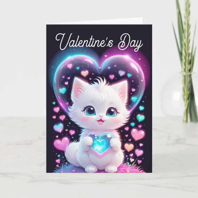 Valentines Adorable Cute Cat Valentine’s Day Card (Front)