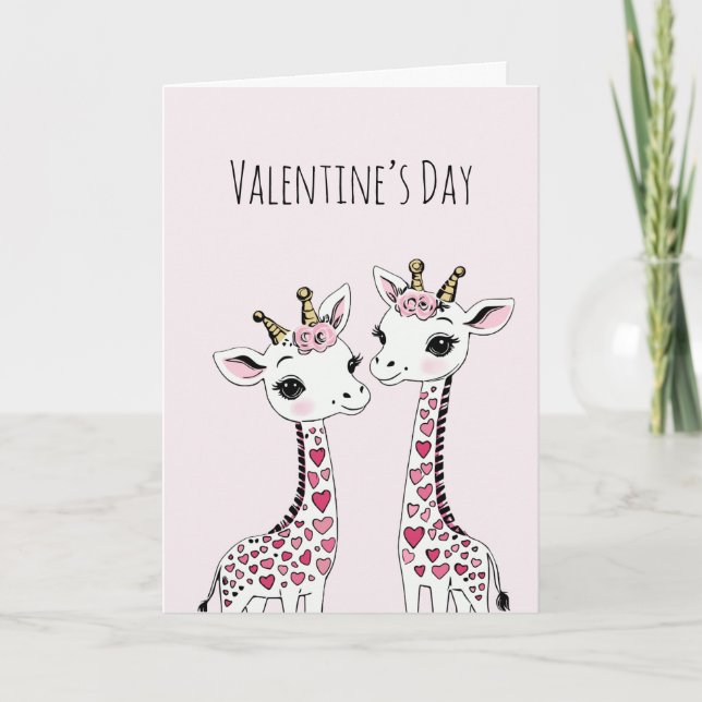 Valentines Adorable Giraffes Valentines Card (Front)