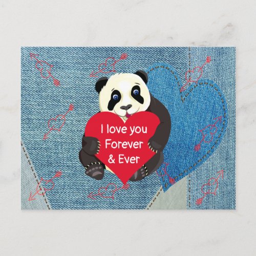 Valentines Baby Panda Bear hugging Big Red Heart Postcard