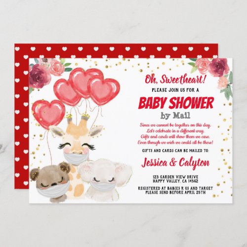 Valentines Baby Shower By Mail Cute Animals Masks Invitation