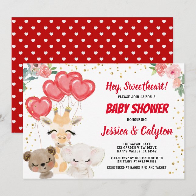 Valentine's Baby Shower By Mail Cute Animals Masks Invitation (Front/Back)