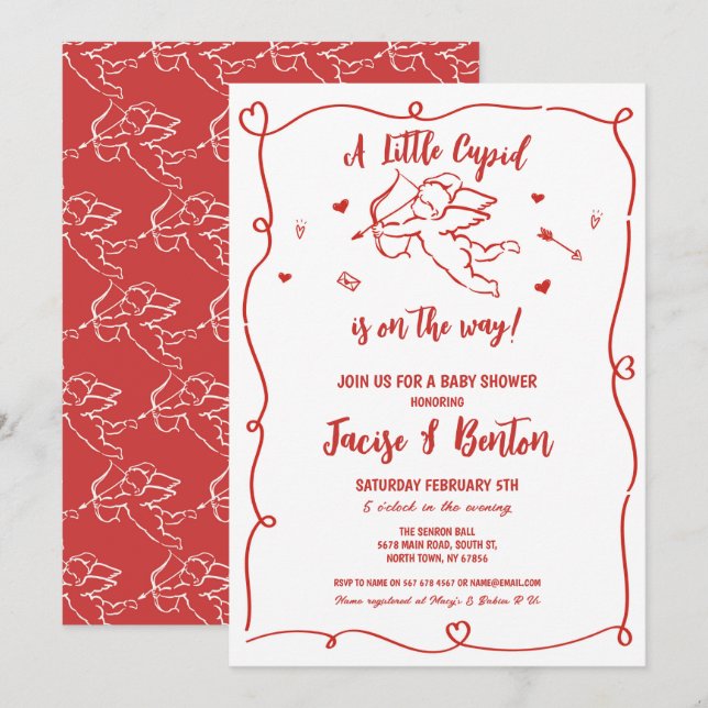 Valentines Baby Shower Cupid Red Boy Love Invitation (Front/Back)