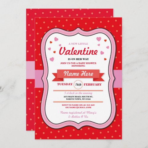 Valentines Baby Shower Girl Love Red Pink Hearts Invitation