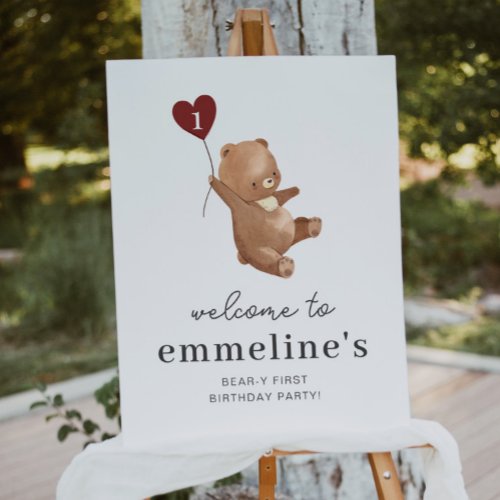 Valentines Bear 1st Birthday Welcome Sign