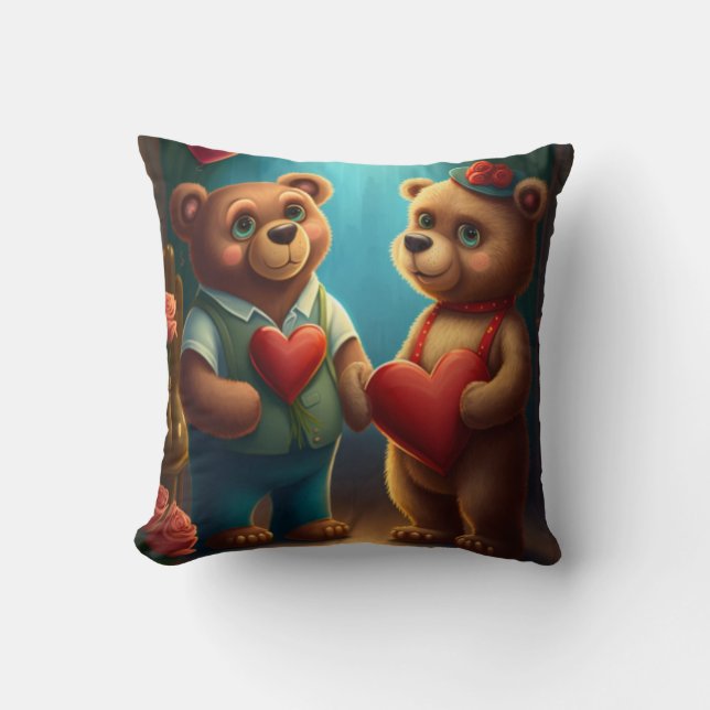 Valentine's bear cartoon custom pillow (Front)