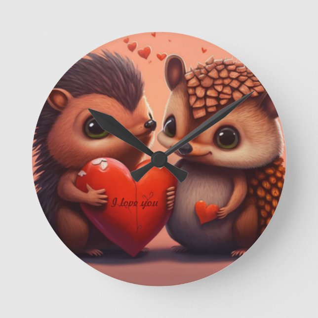 Valentine's bear cartoon custom   round clock (Front)