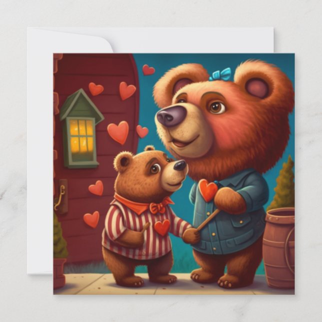 Valentine's bear cartoon flat card (Front)