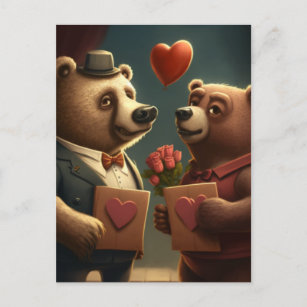 Valentine's bear cartoon  postcard