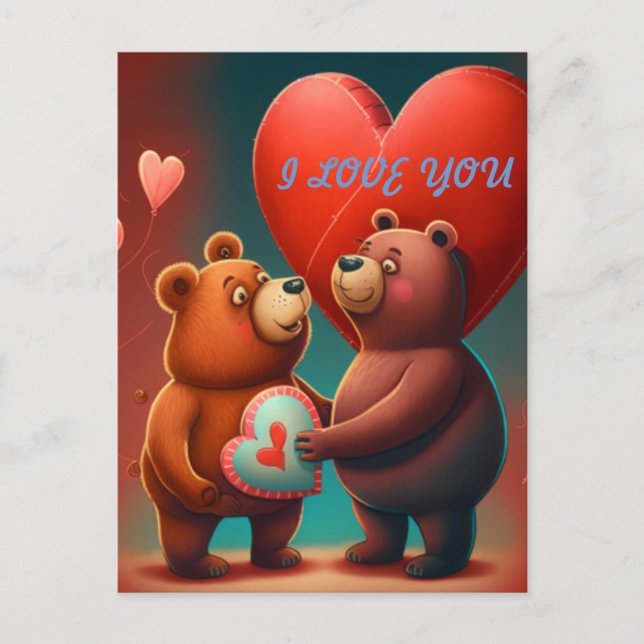 Valentine's bear cartoon   postcard (Front)