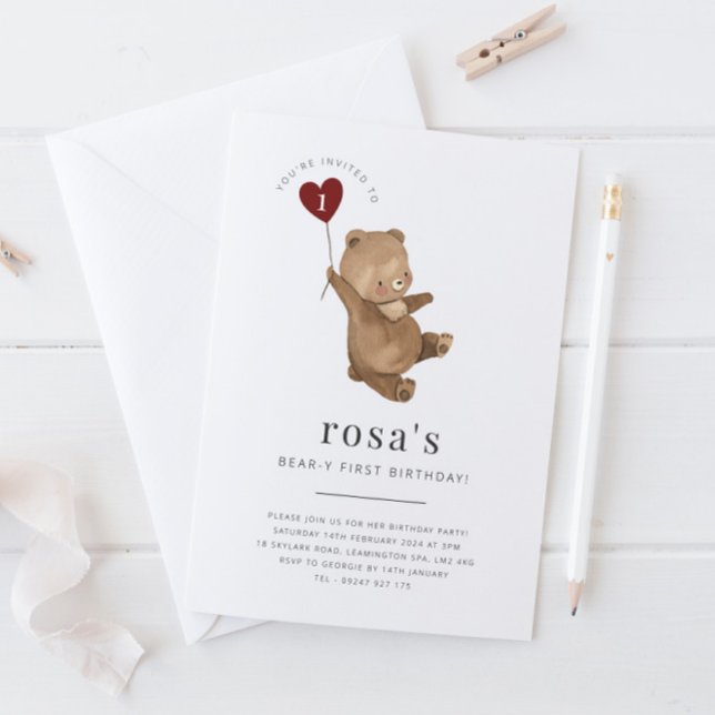 Valentines Bear First Birthday Invitation  (Creator Uploaded)