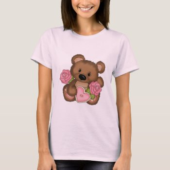 Your own Valentines Day T Shirt with a cute bear, pink roses and a heart