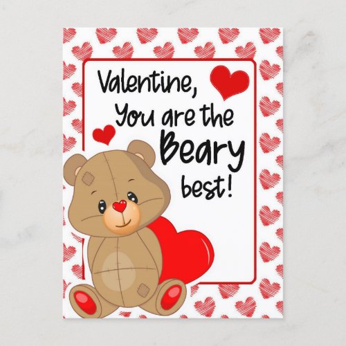 Valentines Beary Best Hearts Holiday Postcard