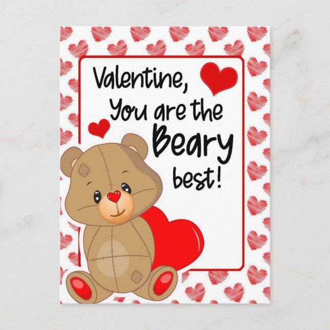 Valentines Beary Best Hearts Postcard (Front)