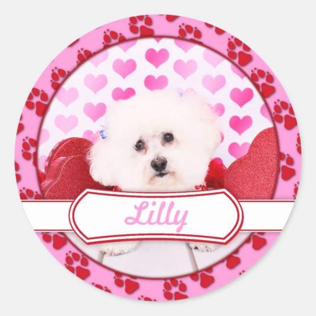 Valentines - Bichon Frise - Lilly Classic Round Sticker (Front)