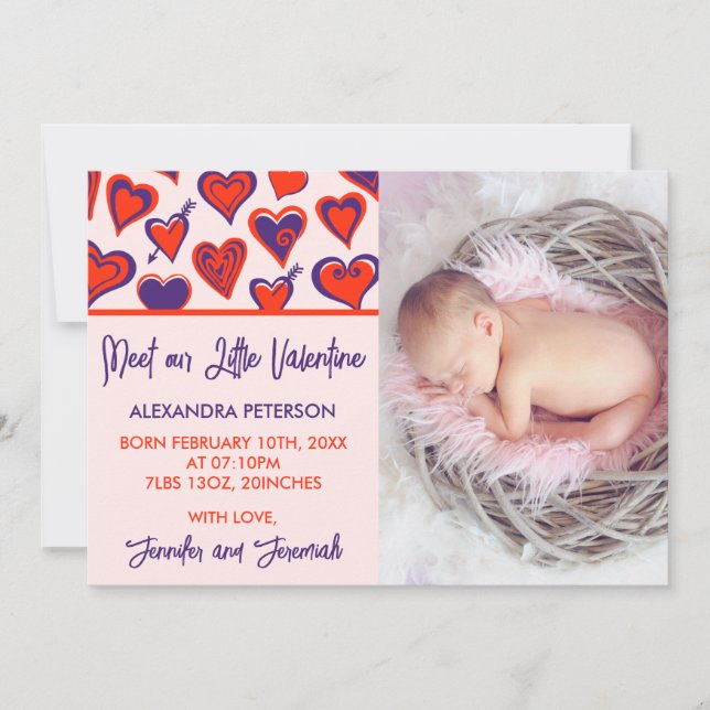 Valentines birth announcement card cute sweet (Front)