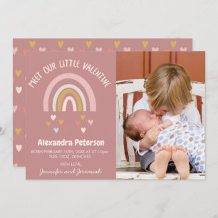 Valentines birth announcement card rainbow hearts