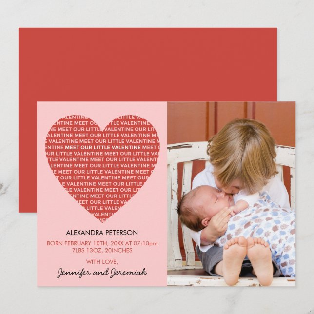Valentines birth announcement card sweet modern (Front/Back)