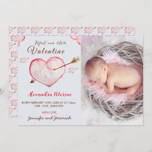Valentines birth announcement cards heart arrow
